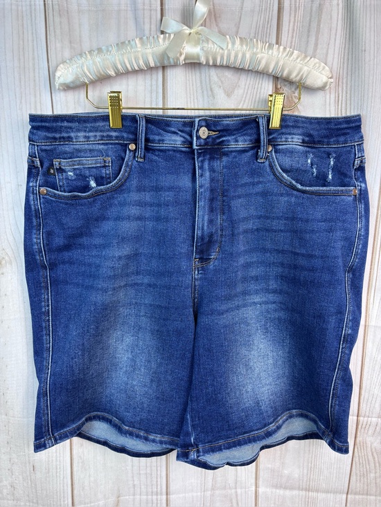 Judy Blue Pants - Judy Blue Denim Bermuda Shorts Hi-Rise Tummy Control Distressed Blue Size 3XL